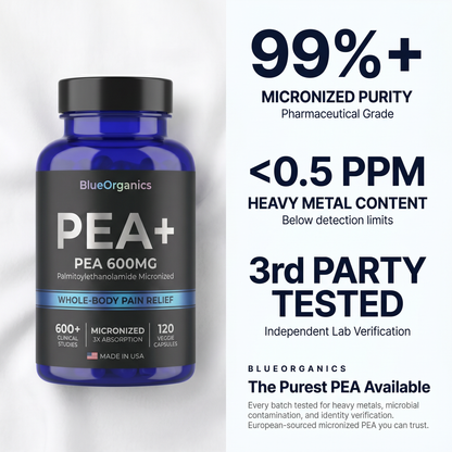 PEA+ purity - 99%+ micronized, under 0.5 PPM heavy metals, 3rd party tested